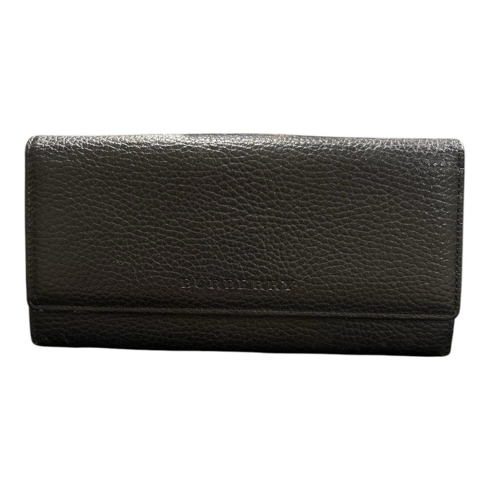 Burberry Check Black Leather Bi-Fold Long Wallet Like New Cond. WLT 3